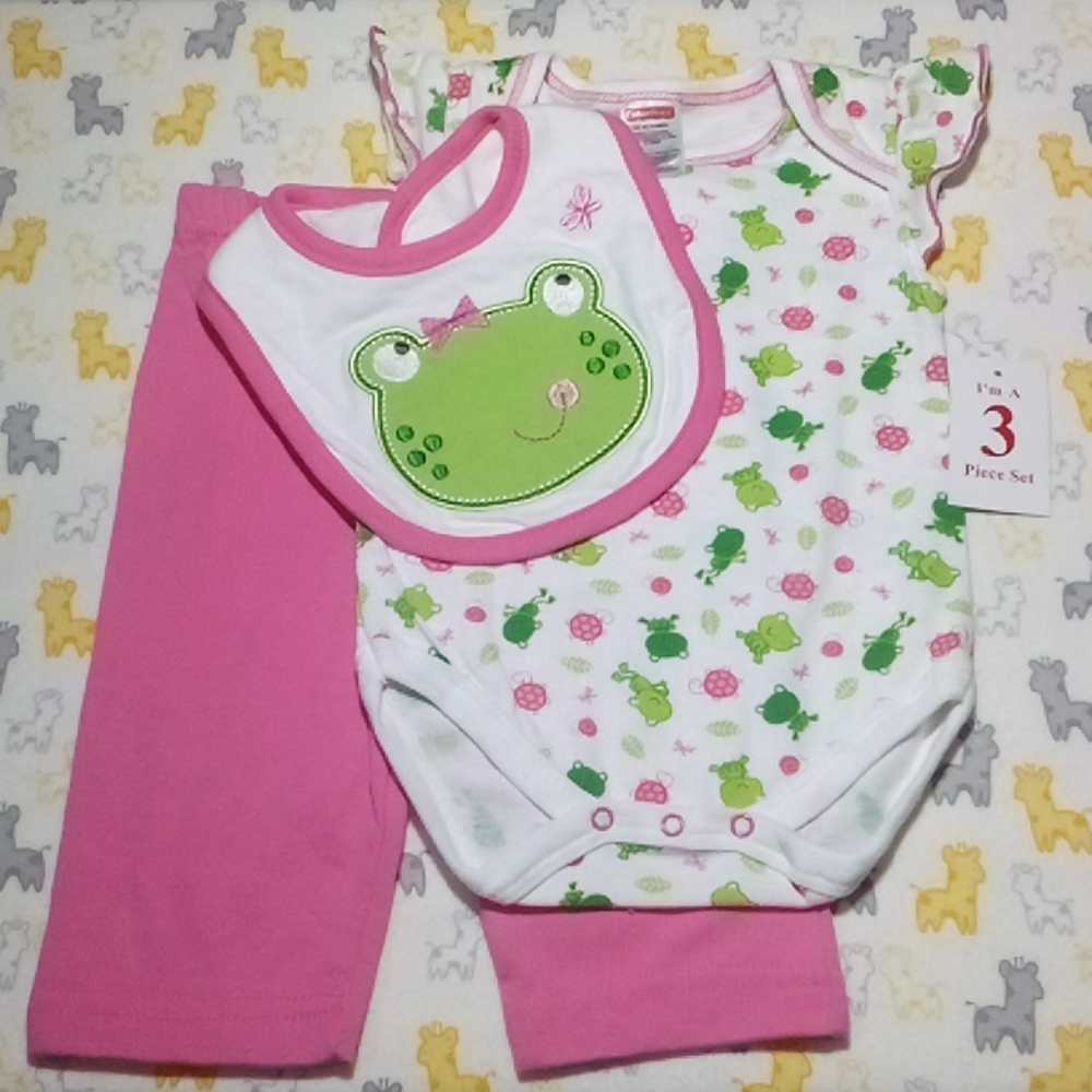 2/$20 Fisher Price Leapfrog 3 Pc Jumper Bib Pants Set